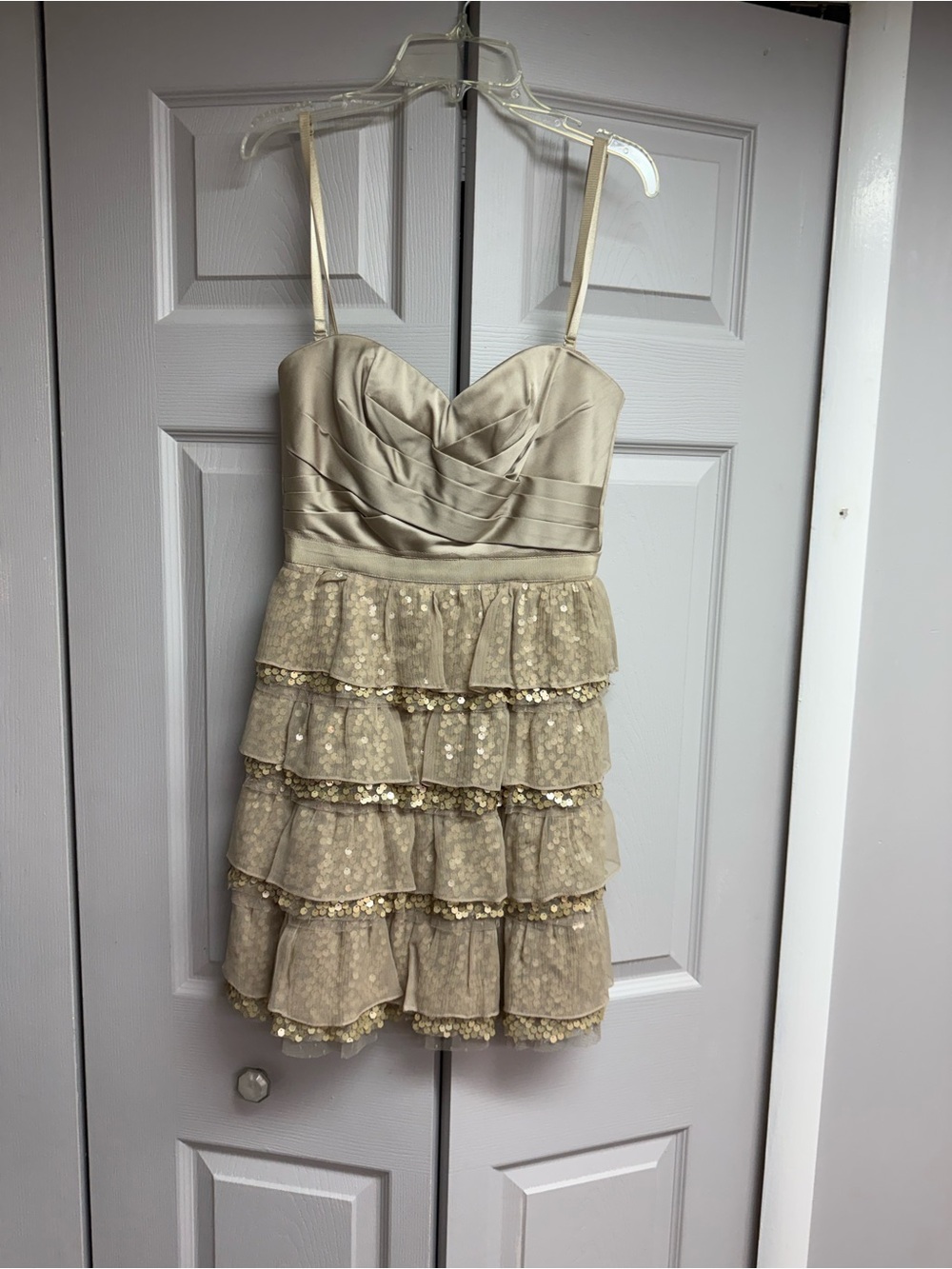 BCBGMaxAzria Girls' Gold Sequin Tiered Party Dress
